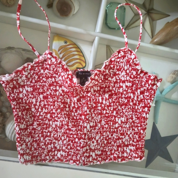 Primark Tops - PRIMARK Red and White Smocked Crop Camisole